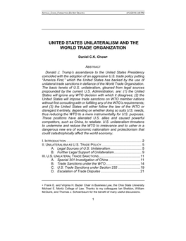 United States Unilateralism and the World Trade Organization