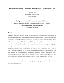 Enfranchising Foreign Residents in Democracy and Dictatorship in Chile