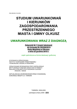 Studium Uwarunkowań I Kierunków Zagospodarowania Przestrzennego Miasta I Gminy Olkusz