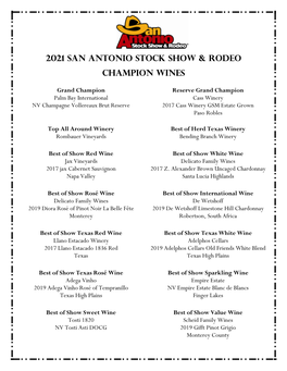 2021 San Antonio Stock Show & Rodeo Champion Wines
