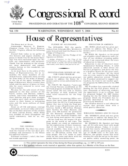 Congressional Record United States Th of America PROCEEDINGS and DEBATES of the 108 CONGRESS, SECOND SESSION