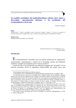 Un Análisis Sociológico Del Multiculturalismo Cubano Entre Ajiaco Y Diversidad