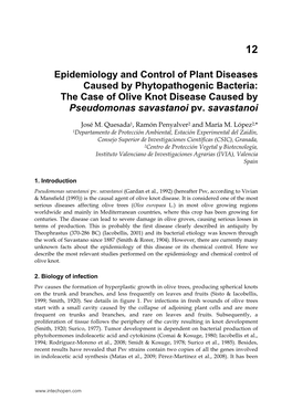 Epidemiology and Control of Plant Diseases Caused by Phytopathogenic Bacteria: the Case of Olive Knot Disease Caused by Pseudomonas Savastanoi Pv. Savastanoi