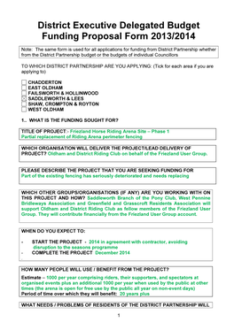 District Executive Delegated Budget Funding Proposal Form 2013/2014