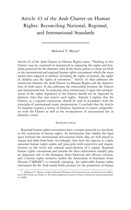 Article 43 of the Arab Charter on Human Rights: Reconciling National, Regional, and International Standards