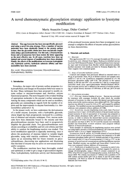 A Novel Chemoenzymatic Glycosylation Strategy: Application to Lysozyme Modification