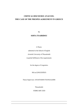 Critical Discourse Analysis: the Case of the Prespes Agreement in Greece