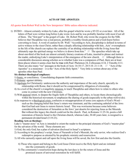 ACTS of the APOSTLES All Quotes from Robert Wall in the New Interpreters' Bible Unless Otherwise Indicated. 1) INTRO – Almo