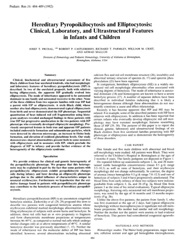 Hereditary Pyropoikilocytosis and Elliptocytosis: Clinical, Laboratory, and Ultrastructural Features in Infants and Children