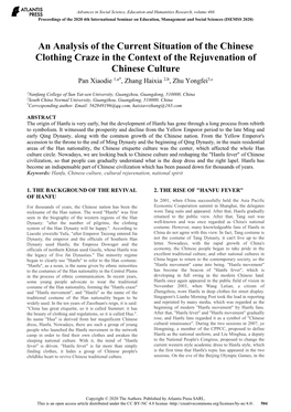 An Analysis of the Current Situation of the Chinese Clothing Craze in the Context of the Rejuvenation of Chinese Culture