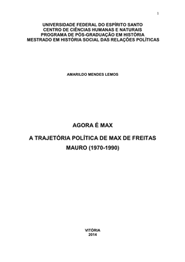 A Trajetória Política De Max De Freitas Mauro (1970-1990)