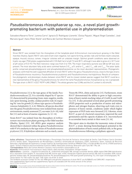 Pseudoalteromonas Rhizosphaerae Sp. Nov., a Novel Plant Growth-­ Promoting Bacterium with Potential Use in Phytoremediation