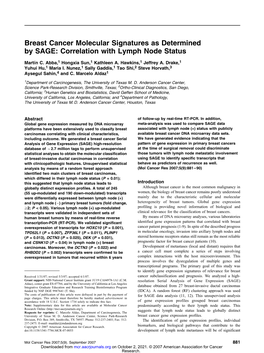 Breast Cancer Molecular Signatures As Determined by SAGE: Correlation with Lymph Node Status