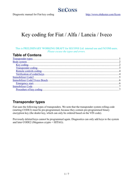 Key Coding for Fiat / Alfa / Lancia / Iveco