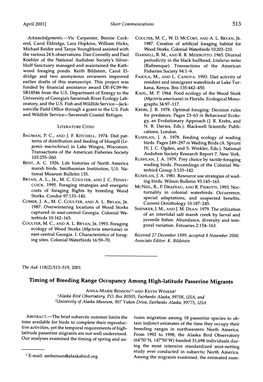 Timing of Breeding Range Occupancy Among High-Latitude Passerine Migrants