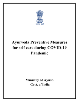 Ayurveda Preventive Measures for Self Care During COVID-19 Pandemic