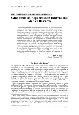 Symposium on Replication in International Studies Research