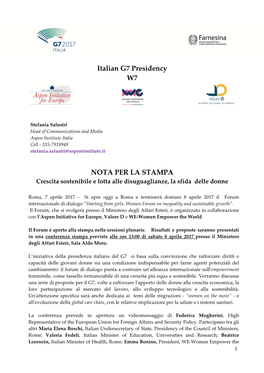 Italian G7 Presidency W7 NOTA PER LA STAMPA