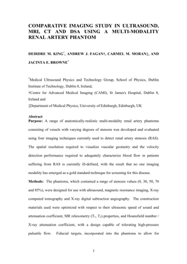 Comparative Imaging Study in Ultrasound MRI, CT and DSA Using