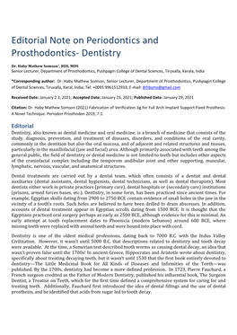 Editorial Note on Periodontics and Prosthodontics- Dentistry