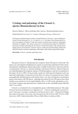Cytology and Palynology of the Clematis L. Species (Ranunculaceae) in Iran