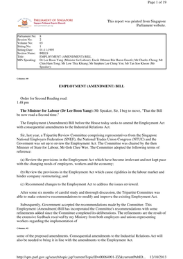 EMPLOYMENT (AMENDMENT) BILL Order for Second Reading Read. 1.48 Pm the Minister for Labour (Dr Lee Boon Yang): Mr Speaker