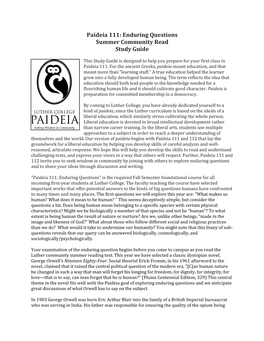 Paideia 111: Enduring Questions Summer Community Read Study Guide