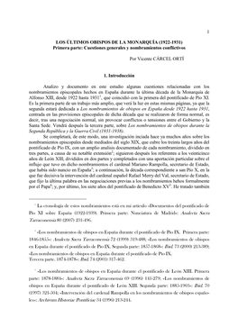 1 LOS ÚLTIMOS OBISPOS DE LA MONARQUÍA (1922-1931) Primera