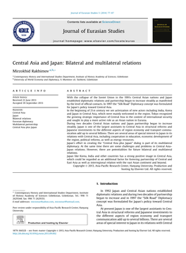 Central Asia and Japan: Bilateral and Multilateral Relations