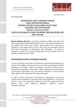 Proposed Lethabo Pv Solar Energy Facility