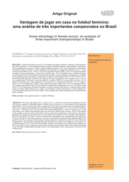 Vantagem De Jogar Em Casa No Futebol Feminino: Uma Análise De Três Importantes Campeonatos No Brasil