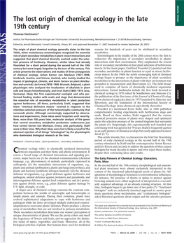 The Lost Origin of Chemical Ecology in the Late 19Th Century