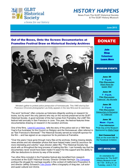 HISTORY HAPPENS News from the GLBT Historical Society & the GLBT History Museum