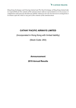 CATHAY PACIFIC AIRWAYS LIMITED (Incorporated In