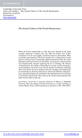 The Sexual Culture of the French Renaissance Katherine Crawford Frontmatter More Information