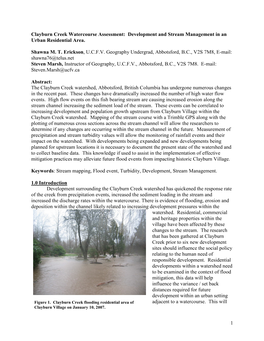 Clayburn Creek Watercourse Assessment: Development and Stream Management in an Urban Residential Area