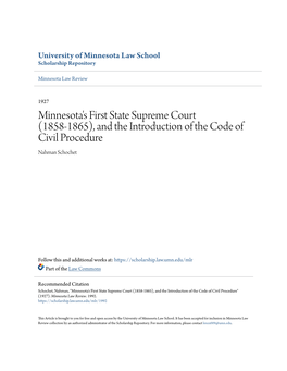 Minnesota's First State Supreme Court (1858-1865), and the Introduction of the Code of Civil Procedure Nahman Schochet