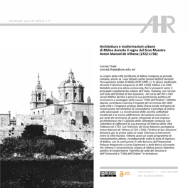 Architettura E Trasformazioni Urbane Di Mdina Durante Il Regno Del Gran Maestro Anton Manoel De Vilhena (1722-1736)