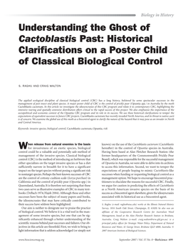 Understanding the Ghost of Cactoblastis Past: Historical Clarifications on a Poster Child of Classical Biological Control