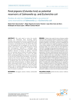 Feral Pigeons (Columba Livia) As Potential Reservoirs of Salmonella Sp