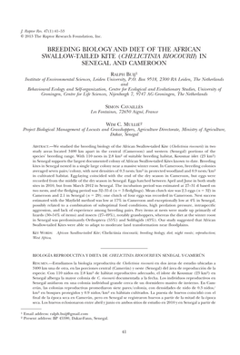 Breeding Biology and Diet of the African Swallow-Tailed Kite (Chelictinia Riocourii)In Senegal and Cameroon