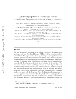 Dynamical Properties of the Molniya Satellite Constellation: Long-Term Evolution of Orbital Eccentricity