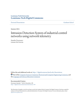 Intrusion Detection System of Industrial Control Networks Using Network Telemetry Stanislav Ponomarev Louisiana Tech University