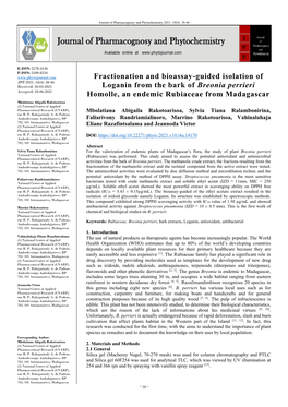 Fractionation and Bioassay-Guided Isolation of Loganin from the Bark of Breonia Perrieri Homolle, an Endemic Rubiaceae from Mada