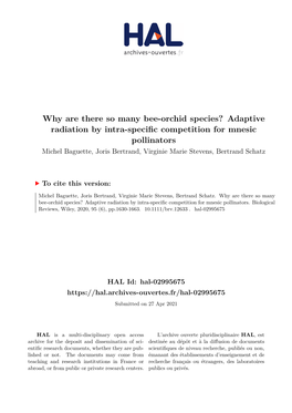 Adaptive Radiation by Intra-Specific Competition for Mnesic Pollinators Michel Baguette, Joris Bertrand, Virginie Marie Stevens, Bertrand Schatz