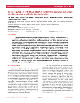 Downregulation of BRCA1-BRCA2-Containing Complex Subunit 3 Sensitizes Glioma Cells to Temozolomide