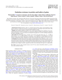 Embolism Resistance in Petioles and Leaflets of Palms