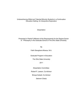 Underachieving Gifted and Talented Minority Students in a Continuation Education Setting: an Interpretive Exploration