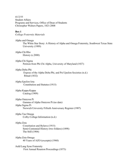 41/2/55 Student Affairs Programs and Services, Office of Dean of Students Christopher Walters Papers, 1821-2008