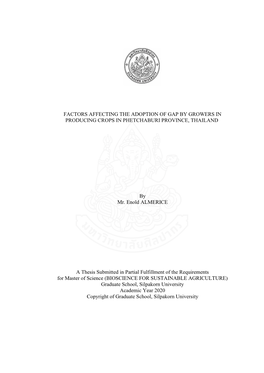 Factors Affecting the Adoption of Gap by Growers in Producing Crops in Phetchaburi Province, Thailand